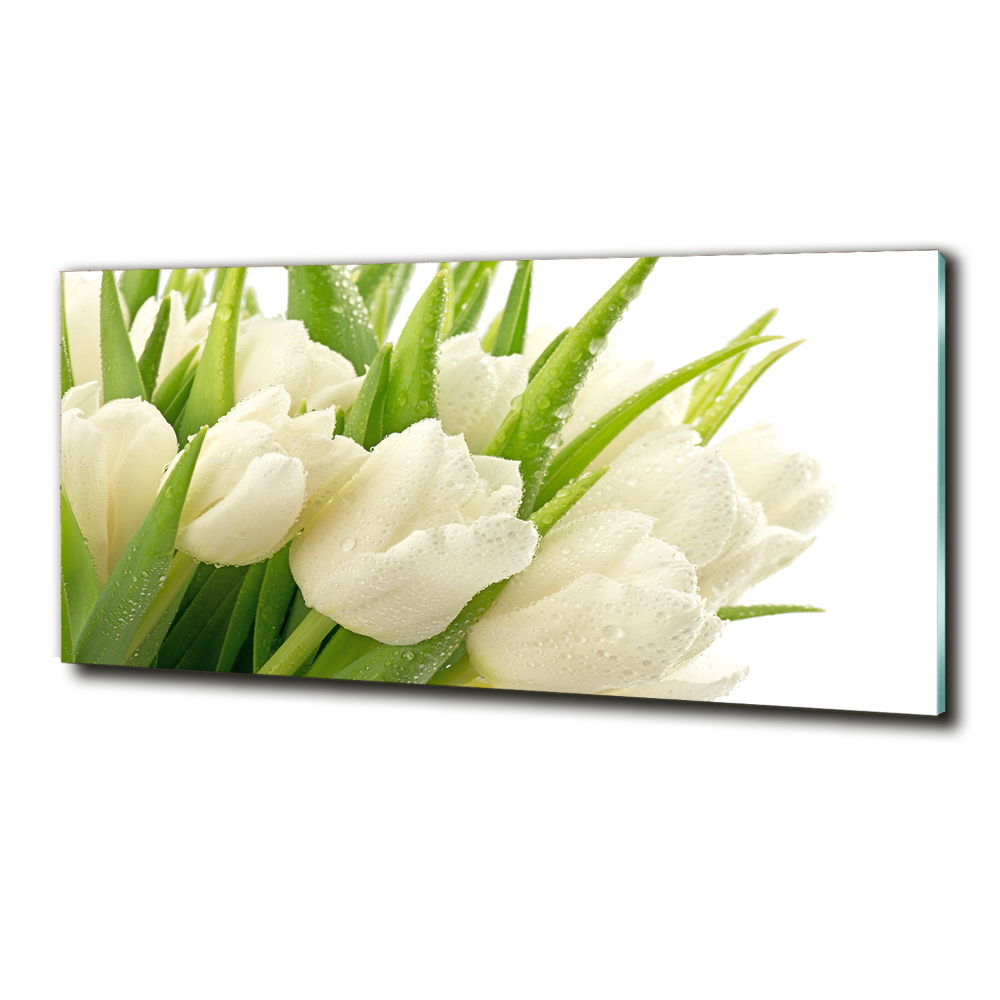 Glass picture wall art White tulips