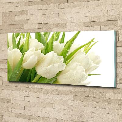 Glass picture wall art White tulips