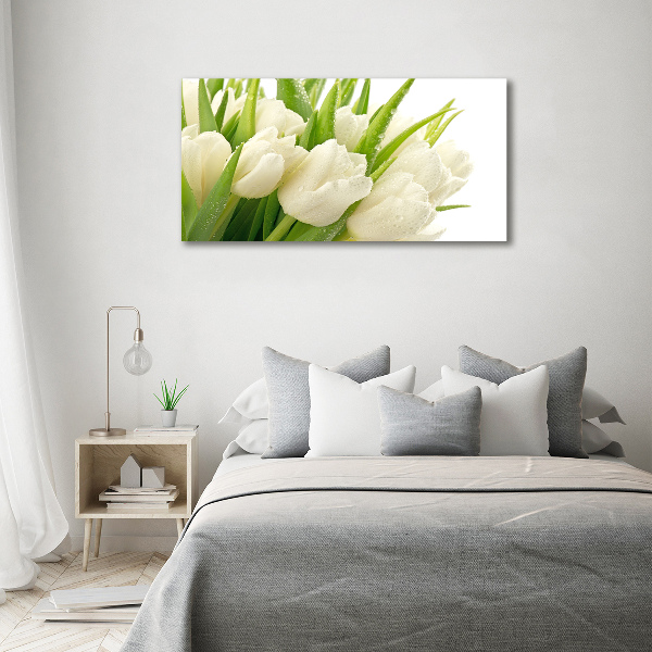 Glass picture wall art White tulips