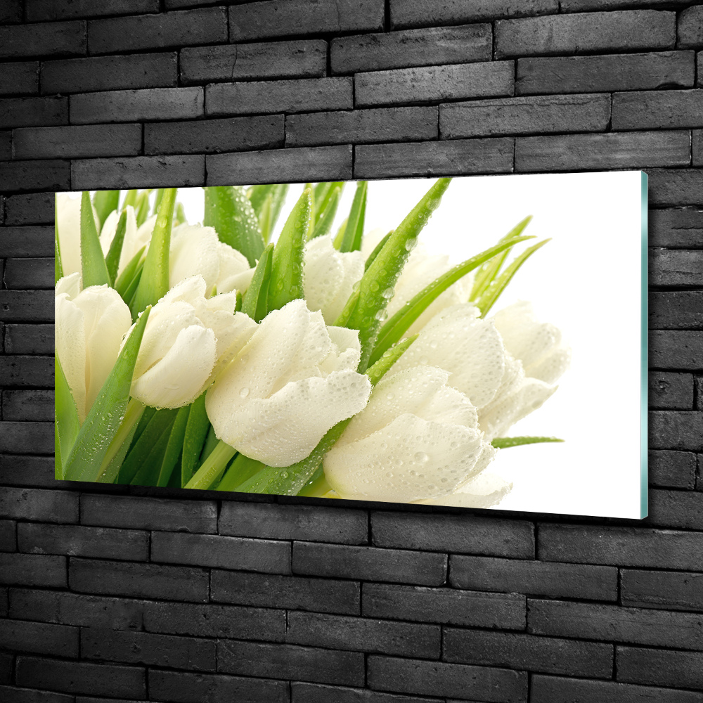 Glass picture wall art White tulips