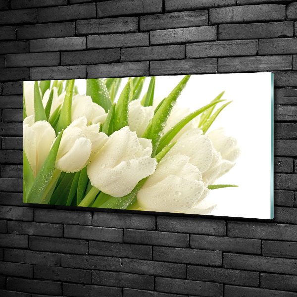 Glass picture wall art White tulips