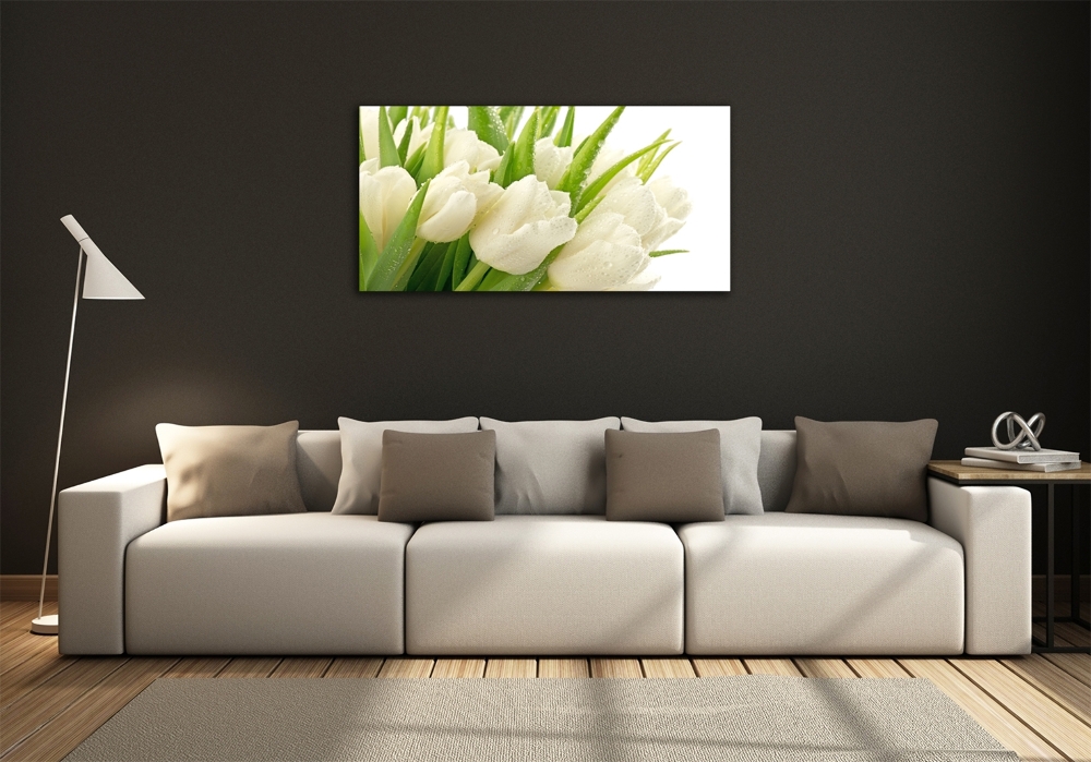 Glass picture wall art White tulips