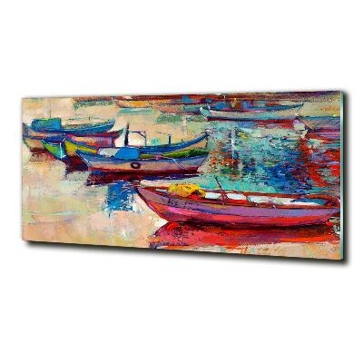 Glass wall art large Colorful boats