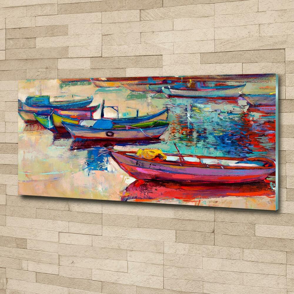 Glass wall art large Colorful boats