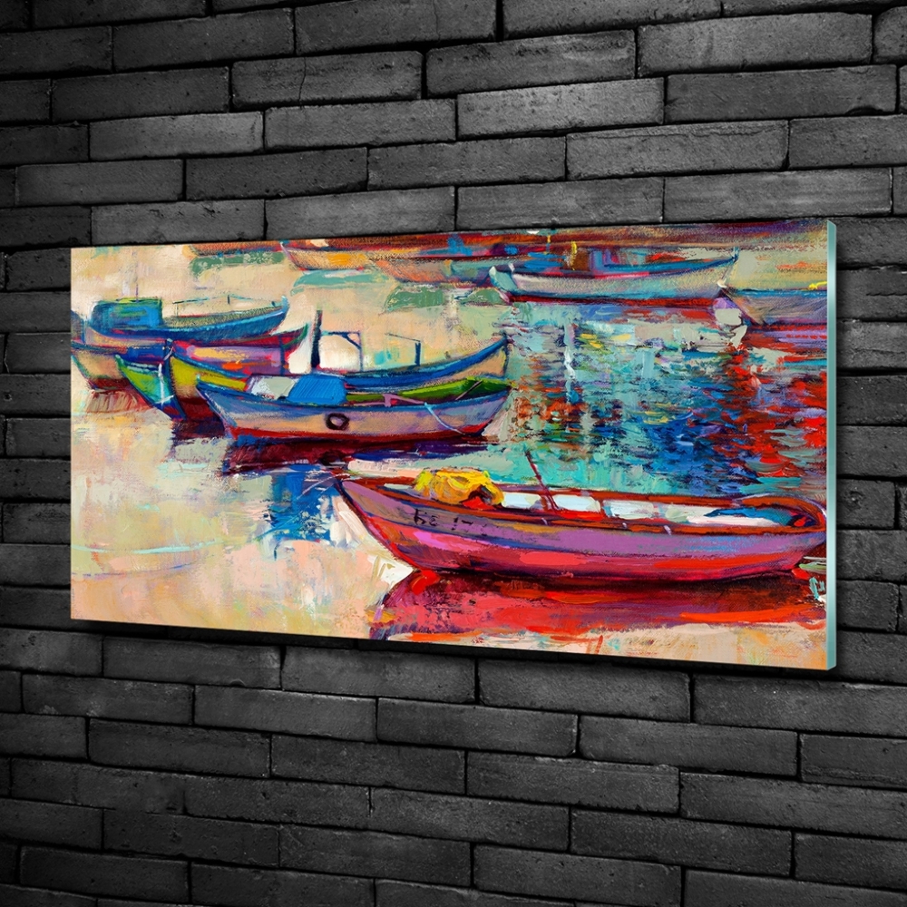 Glass wall art large Colorful boats