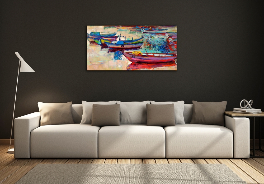 Glass wall art large Colorful boats