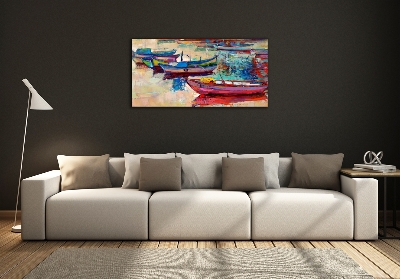 Glass wall art large Colorful boats