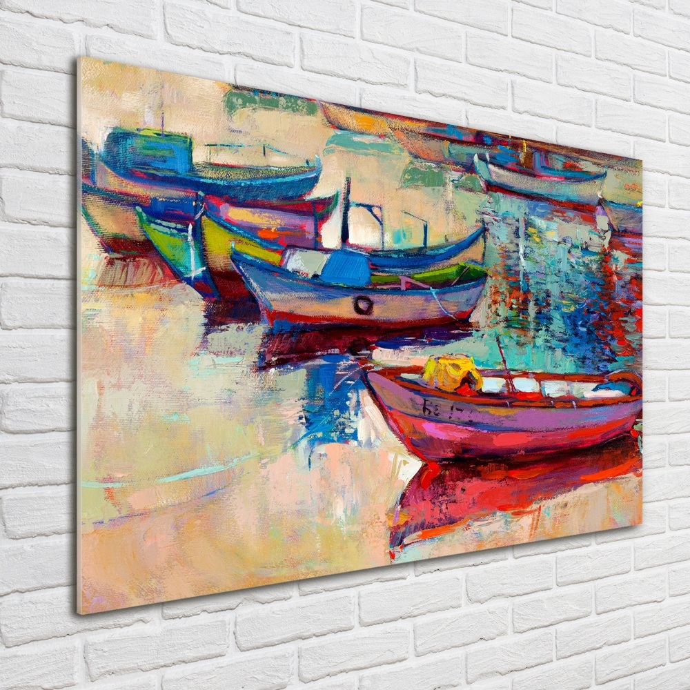 Glass wall art large Colorful boats