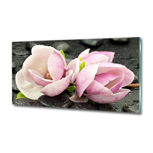 Printed glass wall art Magnolia stone zen