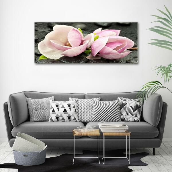 Printed glass wall art Magnolia stone zen