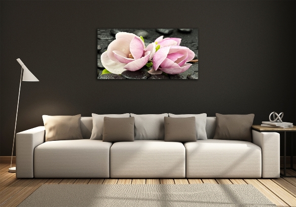 Printed glass wall art Magnolia stone zen