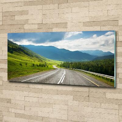 Glass wall art large Road in the mountains