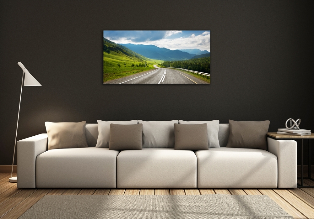 Glass wall art large Road in the mountains