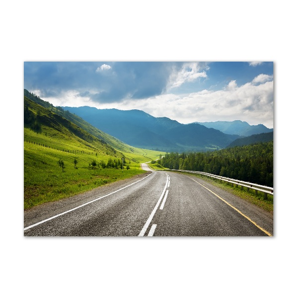 Glass wall art large Road in the mountains