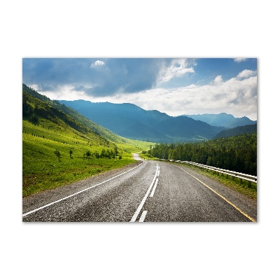 Glass wall art large Road in the mountains