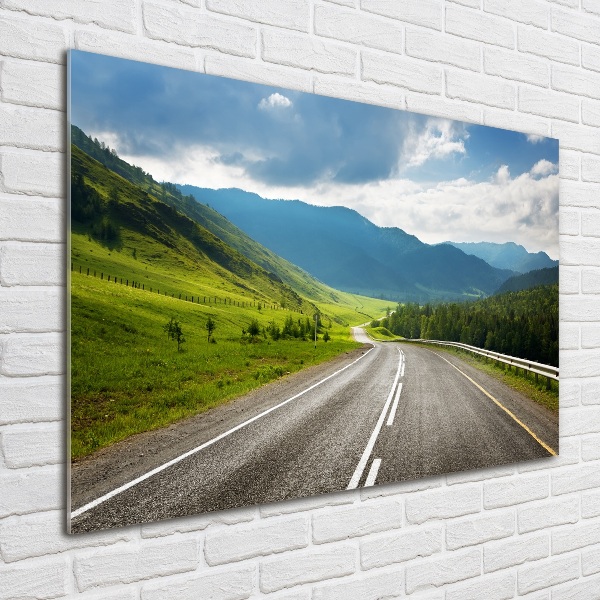 Glass wall art large Road in the mountains