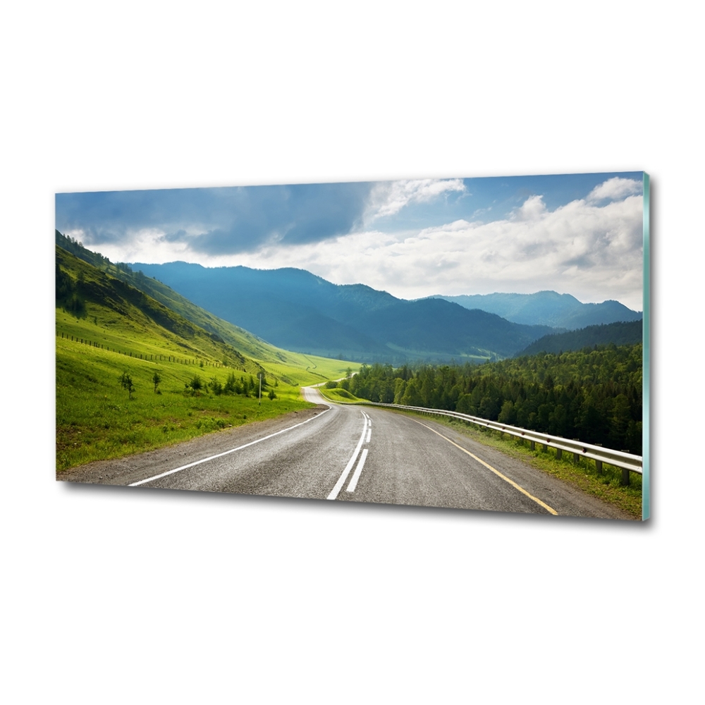 Glass wall art large Road in the mountains