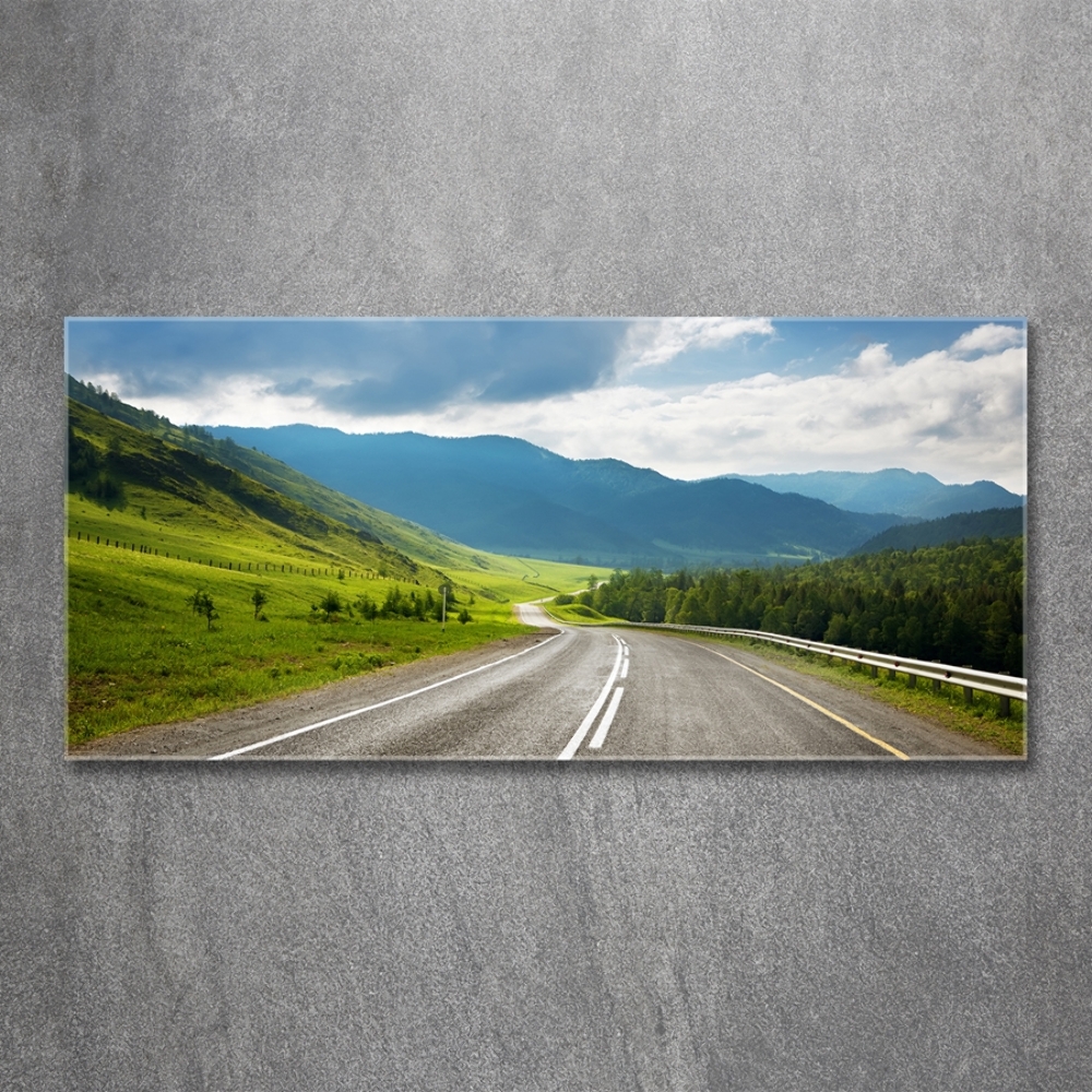 Glass wall art large Road in the mountains