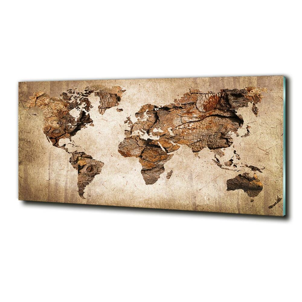 Glass wall art World map wood