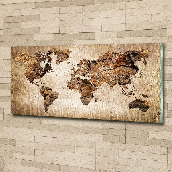 Glass wall art World map wood