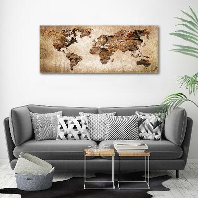 Glass wall art World map wood