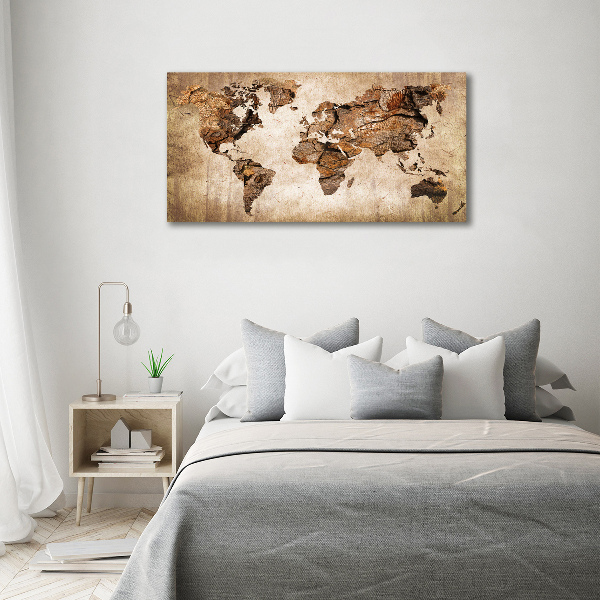 Glass wall art World map wood