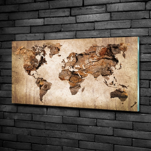 Glass wall art World map wood