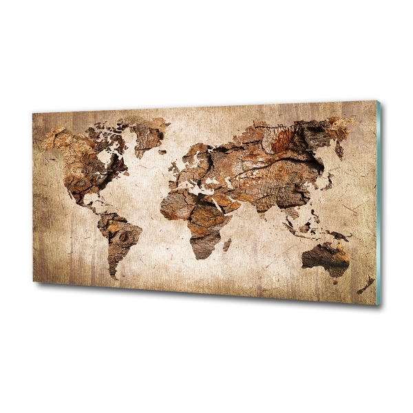 Glass wall art World map wood