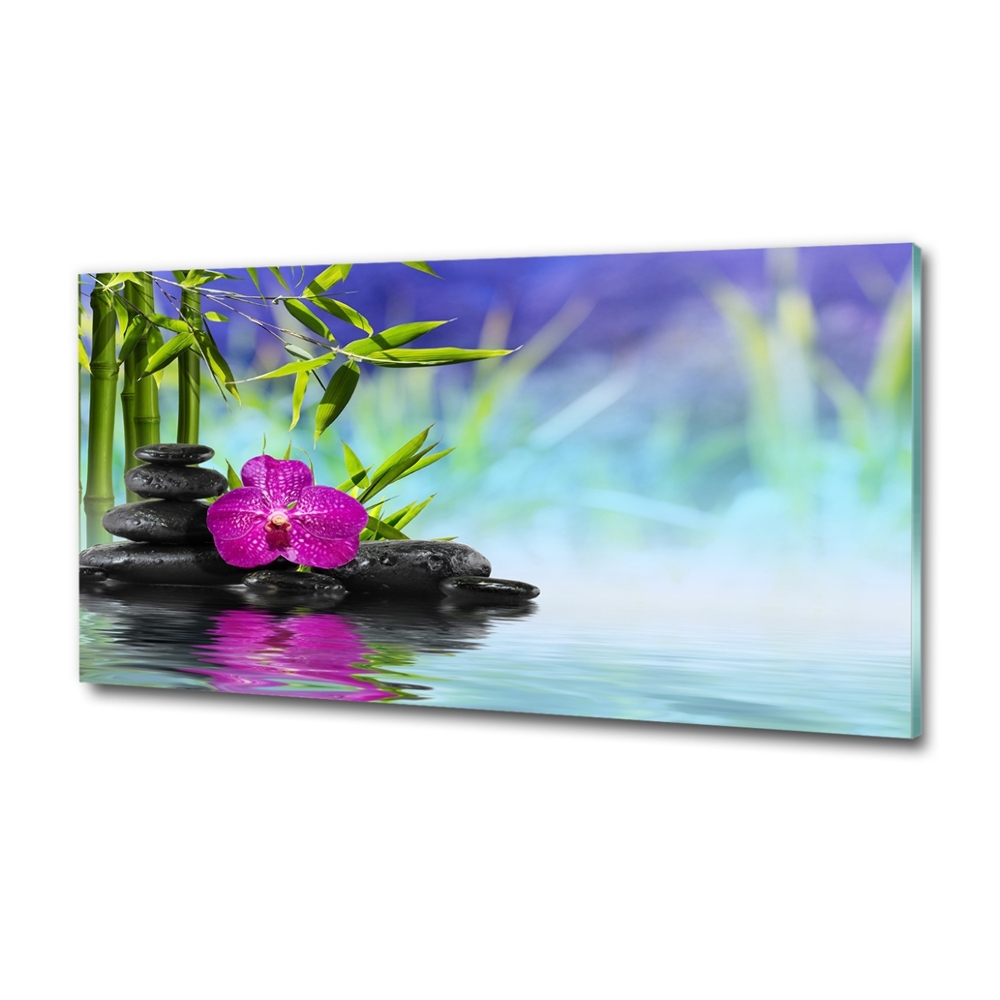 Printed glass wall art Orchid bamboo