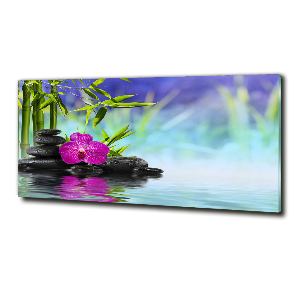 Printed glass wall art Orchid bamboo