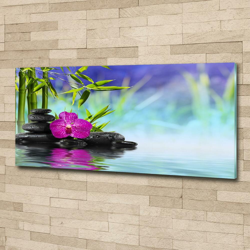 Printed glass wall art Orchid bamboo