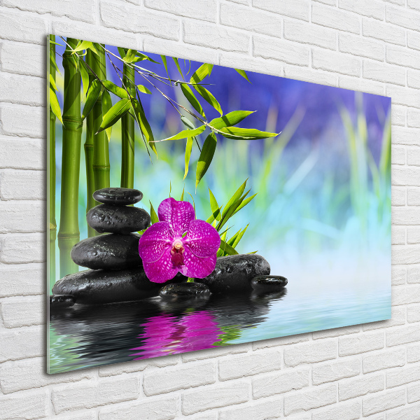 Printed glass wall art Orchid bamboo