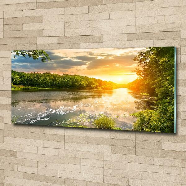 Glass picture print Twilight on the river