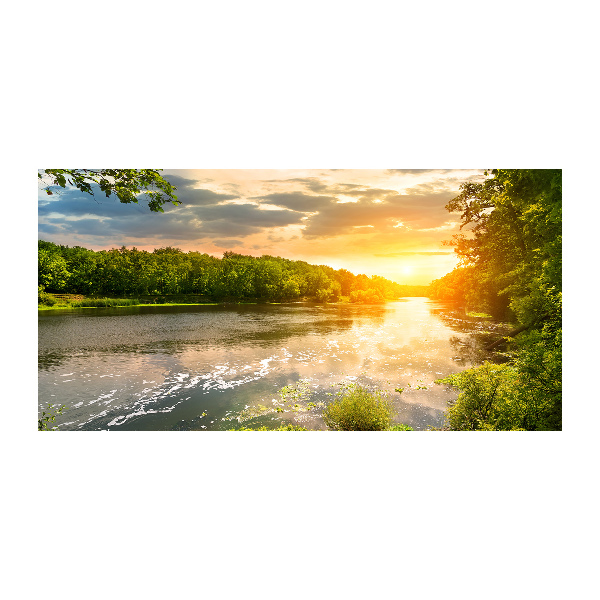 Glass picture print Twilight on the river