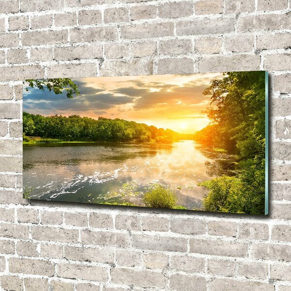 Glass picture print Twilight on the river