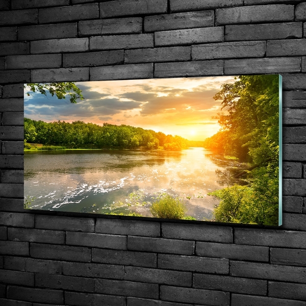 Glass picture print Twilight on the river