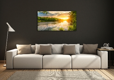 Glass picture print Twilight on the river