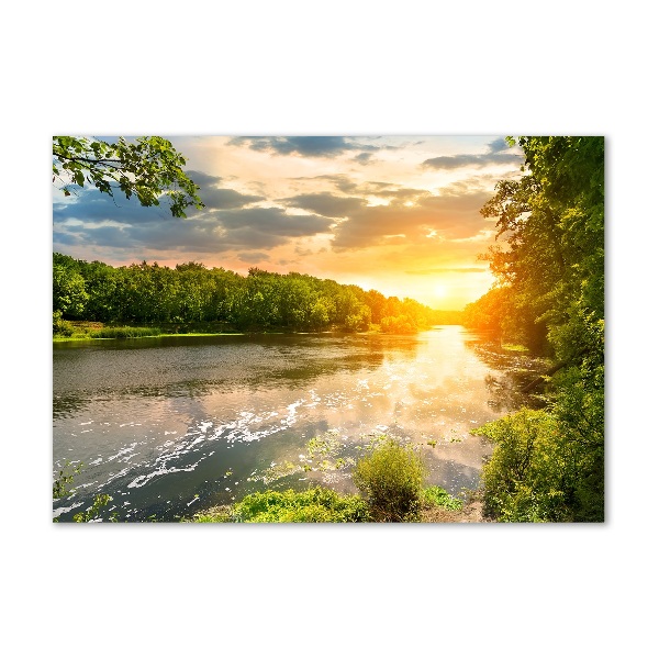 Glass picture print Twilight on the river