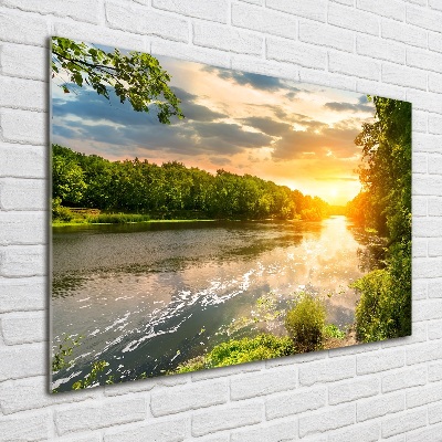 Glass picture print Twilight on the river