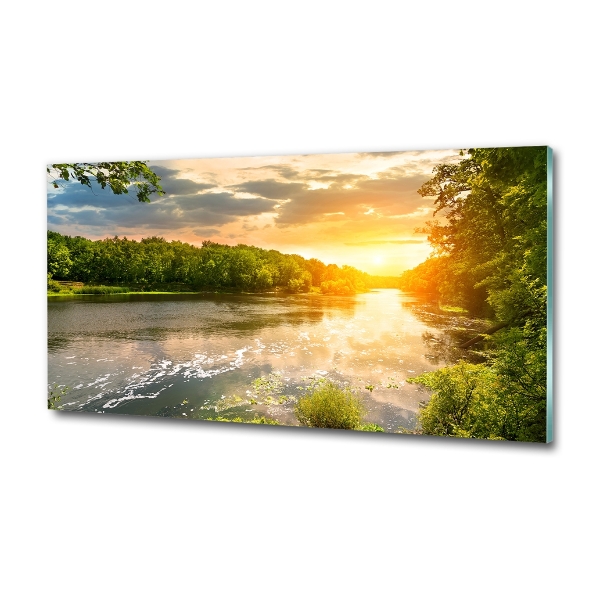 Glass picture print Twilight on the river