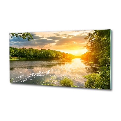 Glass picture print Twilight on the river