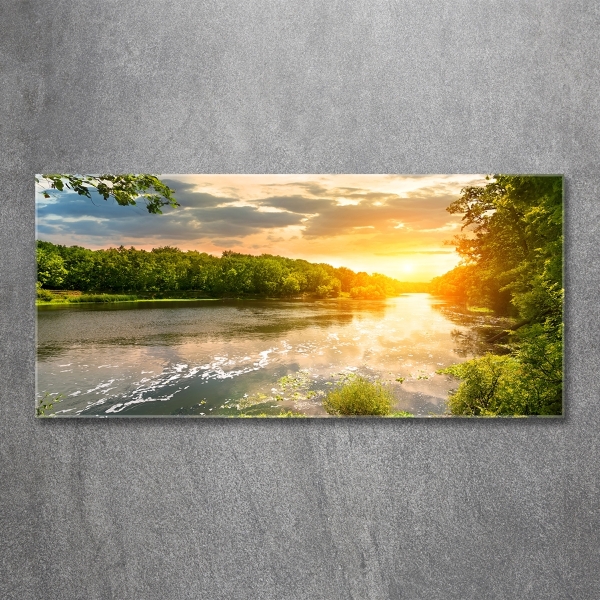 Glass picture print Twilight on the river