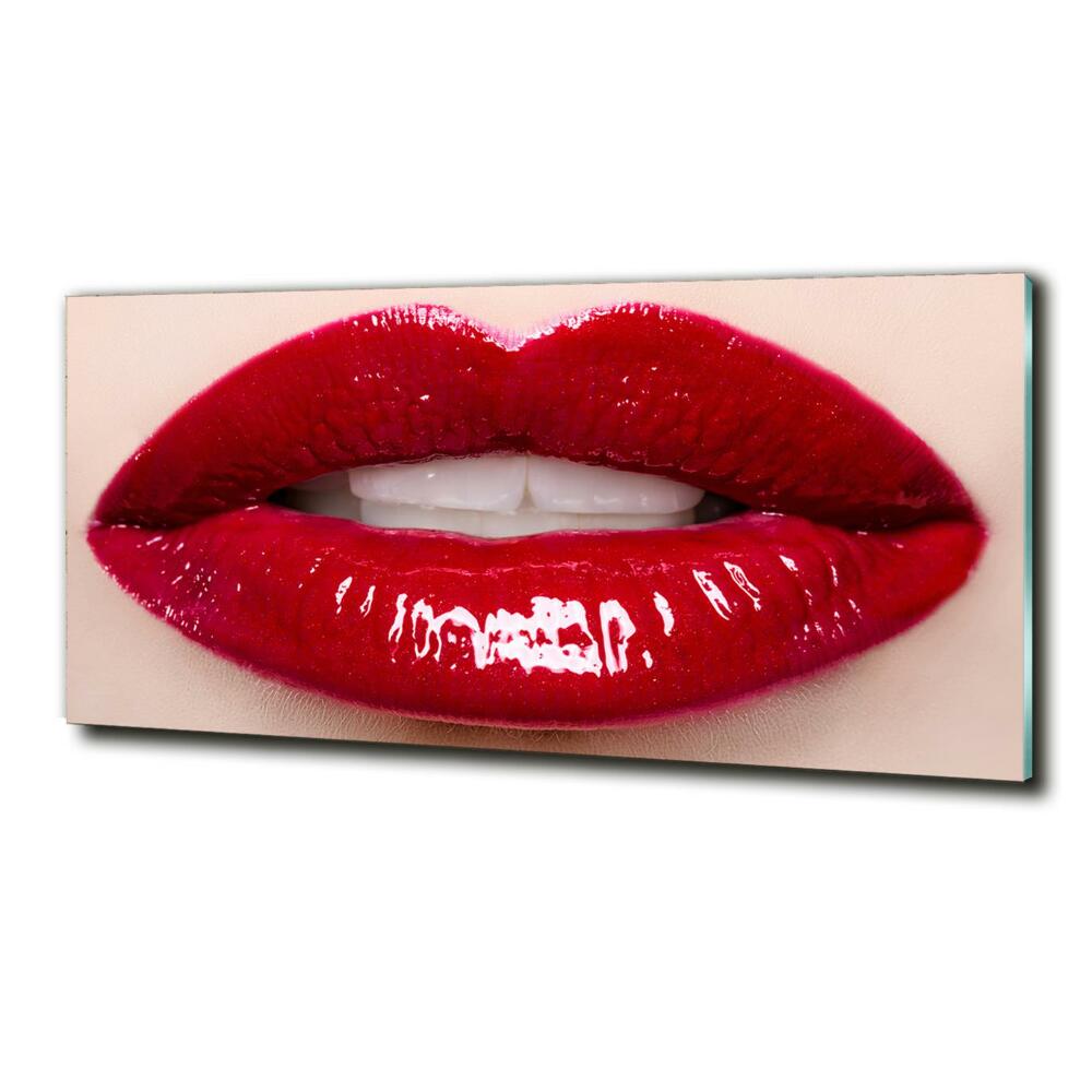 Glass art print Red lips