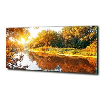 Wall art on glass River in autumn