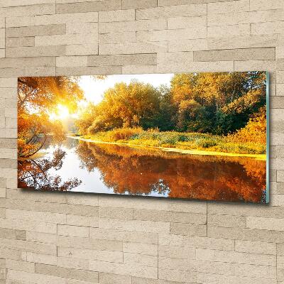 Wall art on glass River in autumn