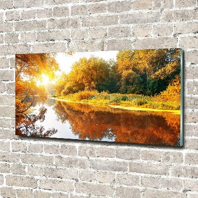 Wall art on glass River in autumn