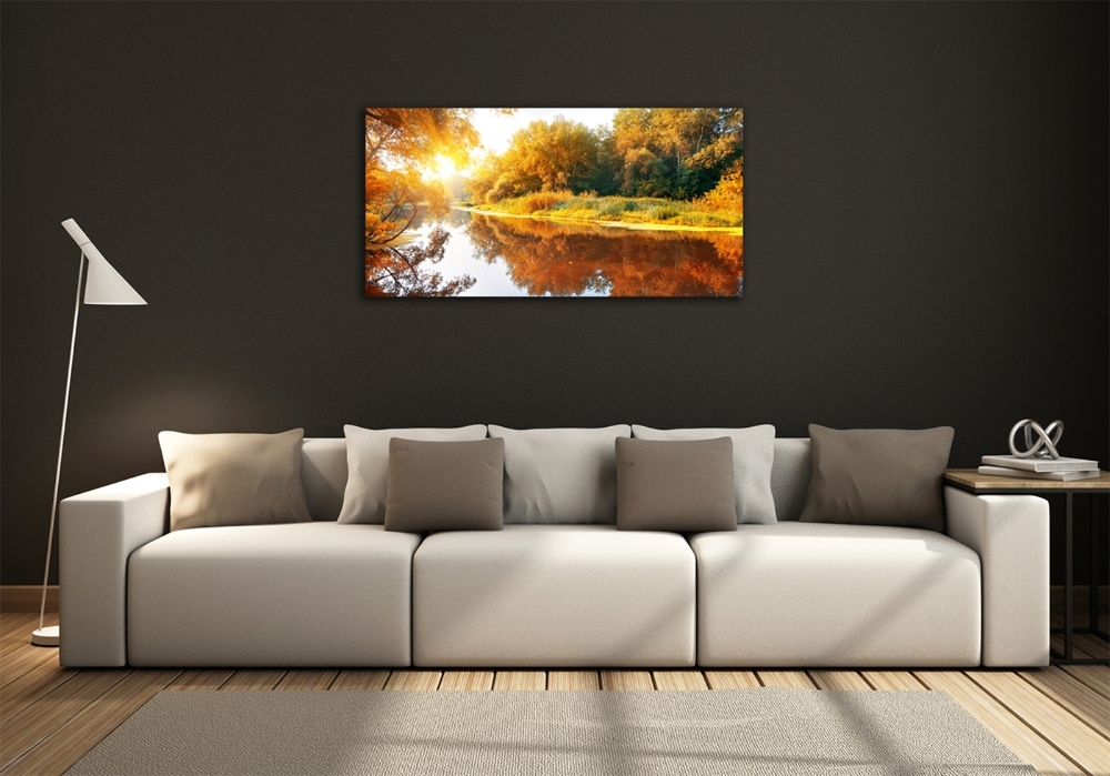 Wall art on glass River in autumn