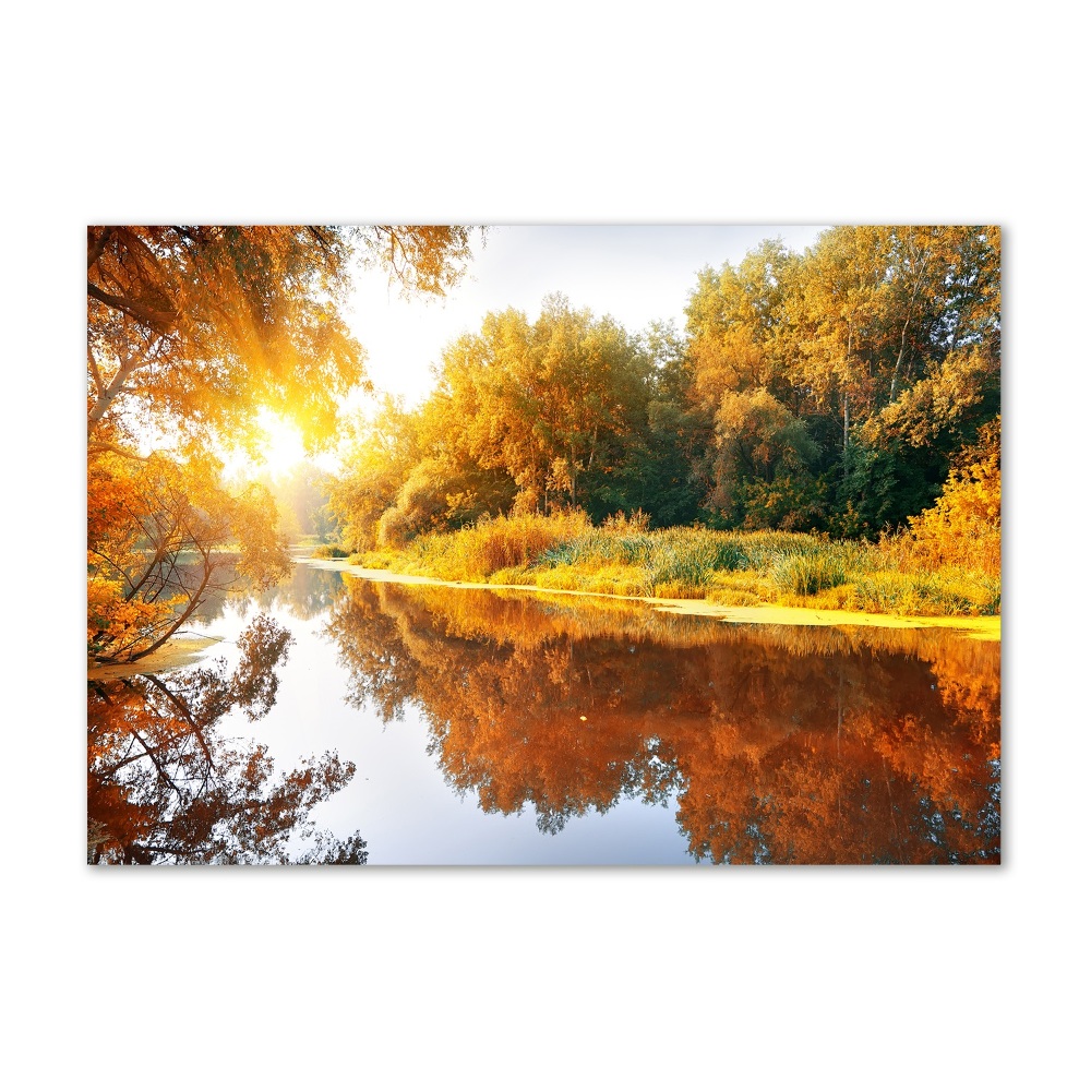 Wall art on glass River in autumn