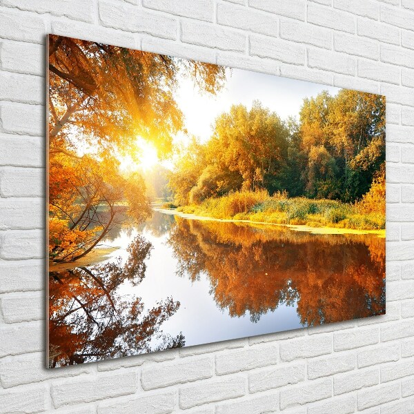 Wall art on glass River in autumn