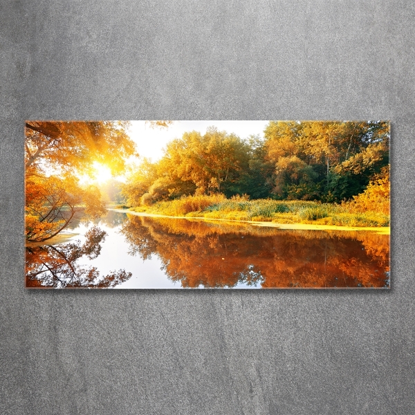 Wall art on glass River in autumn